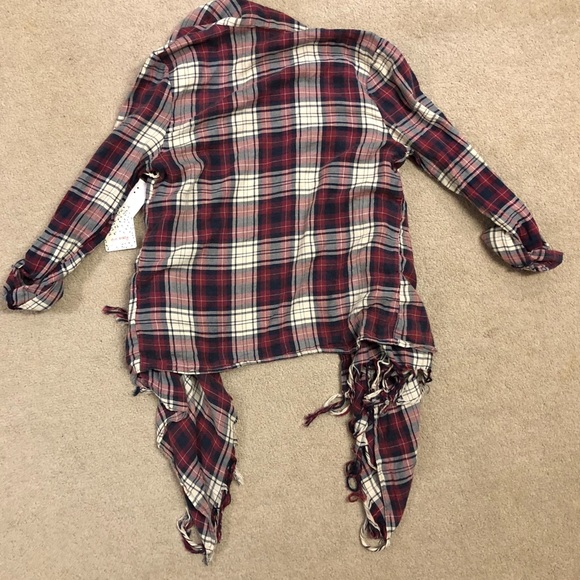 Girl Krazy Distressed Fringe Flannel Open Front - Picture 7 of 7